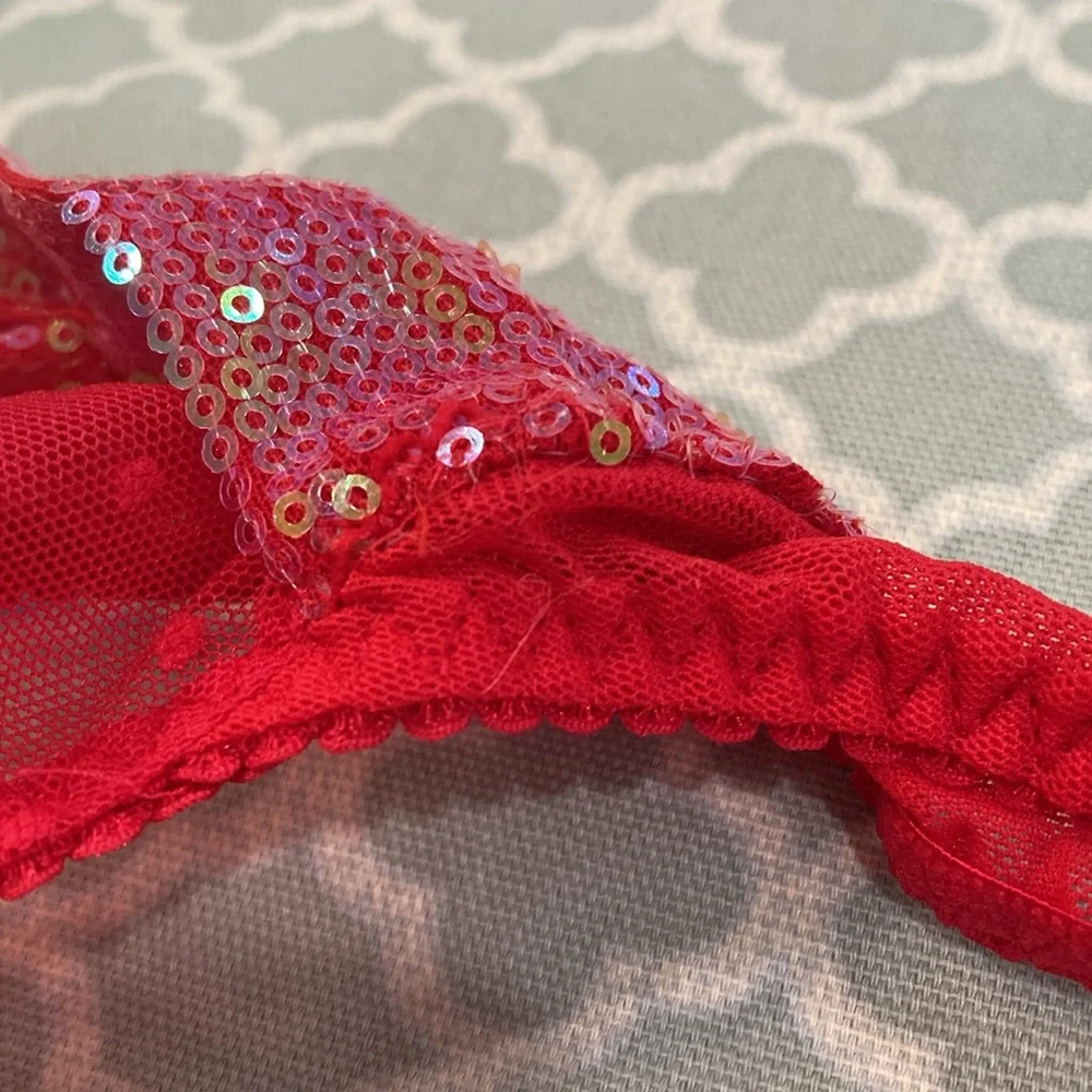 Vintage Victoria’s Secret Sexy Little Things Red Sequin Bow Mesh Thong L